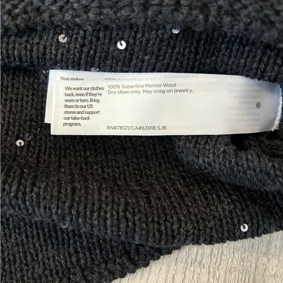 NWT Eileen Fisher Black Sequin Merino Wool Long Sleeve Crew Neck Sweater XS - Picture 8 of 9